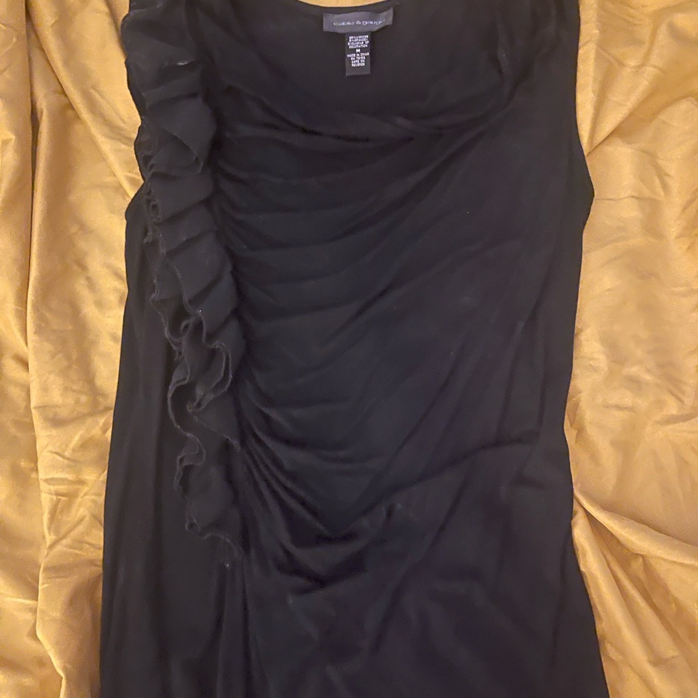 Cable & Gauge Black Ruffle-Trim Tank Top